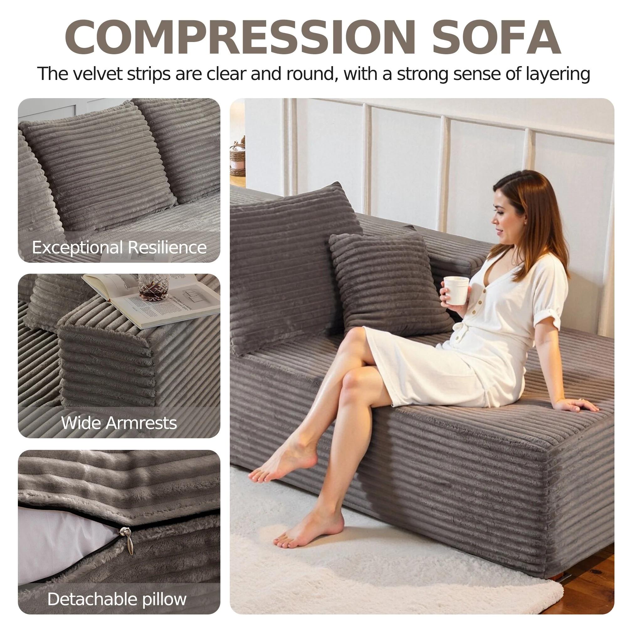 Modular combination sofa, L-shaped lounge chair, modern minimalist sofa, living room bedroom, deep-seated corner sofa, simple assembly, corduroy