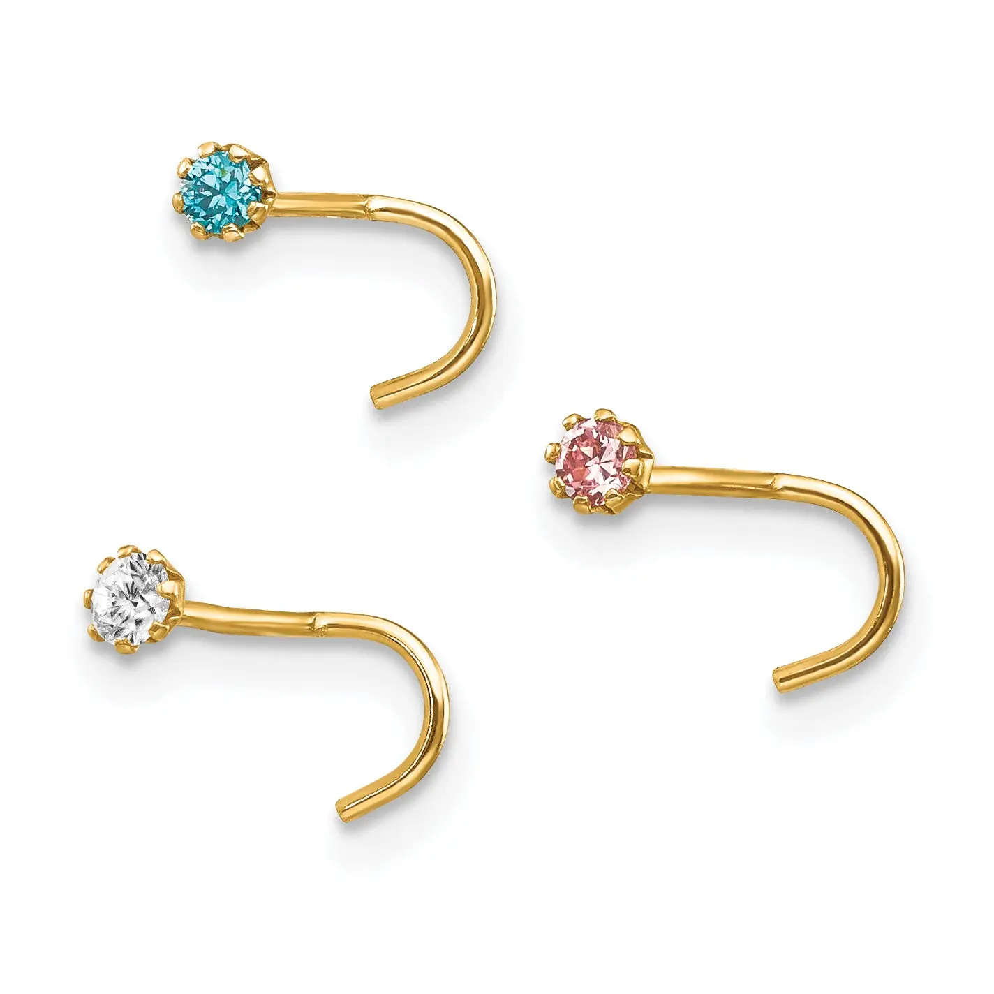 10K Gold Nostril Stud Set with CZ Stones Elegant Hollow Design