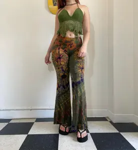 Green Arabella Flares - Floral Tie Dye Pants, Comfortable Womenswear, Floral Design, Comfortable Fit, Ideal for Casual Outings