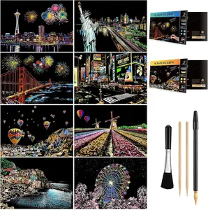 Scratch Art for Teens & Adults, Rainbow Engraving Painting Landscape Scratchboard(A4) Crafts Set