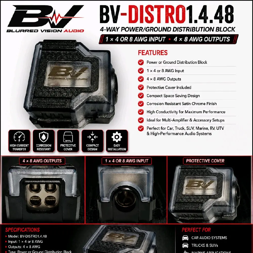 Blurred Vision Audio BV-DISTRO1.4.48 4-Way Power/Ground Distribution Block