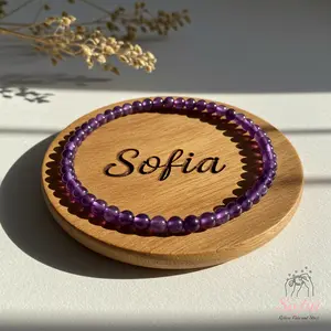 Sofia Natural Amethyst Stone Dainty Bracelet 4mm Purple Crystal Stretch Minimalist Style for Daily Use Gift for Mother Daughter