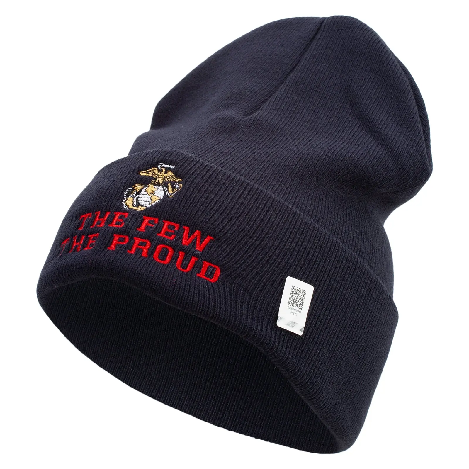 The Few The Proud US Marine Logo Embroidered 12 Inch Solid Knit Cuff Beanie