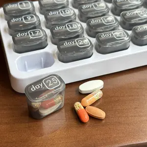 ASTRAVEA 31 Days Pill Box,1 Count 31-grid Portable DailyPill Storage Box,Foldable Multi-Day Pill Organizer, Home Pill Organizer for Daily Use，Pill Holder Container forVitamin, Medicine, Supplement, Fish Oil, ClearHealthcare Aid