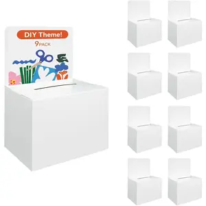 9 Pack White Cardboard Suggestion Box with Removable Header Board, 6.5x4.5x4.5 Inch Small Raffle Ticket Box for Charity, Fundraising, Voting, Events and Lead Generation
