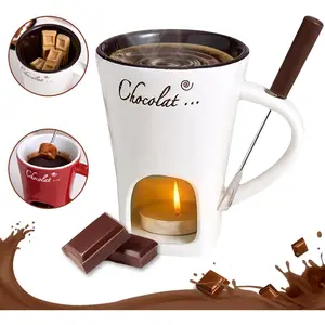 Mini Chocolate Fondue Set Includes Melting Cup and Forks, No Tealights, Perfect for Date Night Birthday Wedding Gifts (White)