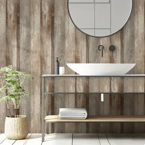 Vintage Rustic Wood Grain Concrete Texture PVC Wallpaper, Self-Adhesive Removable Wall Sticker, Ideal for Home Interior Background Walls, Furniture Renovation & Decoration