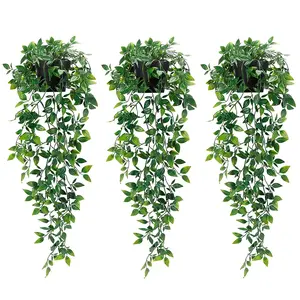 3 Piece Artificial Hanging Plants with Pots, Potted Indoor Plants, House Plants Decor, Home Bedroom Wall Garden Decor, Fake Greenery for Indoor Decoration