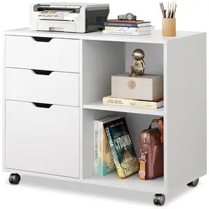 3-Drawer  File Cabinet, Mobile Lateral Filing Cabinet, Printer Stand with Open Storage Shelves for  Office, White
