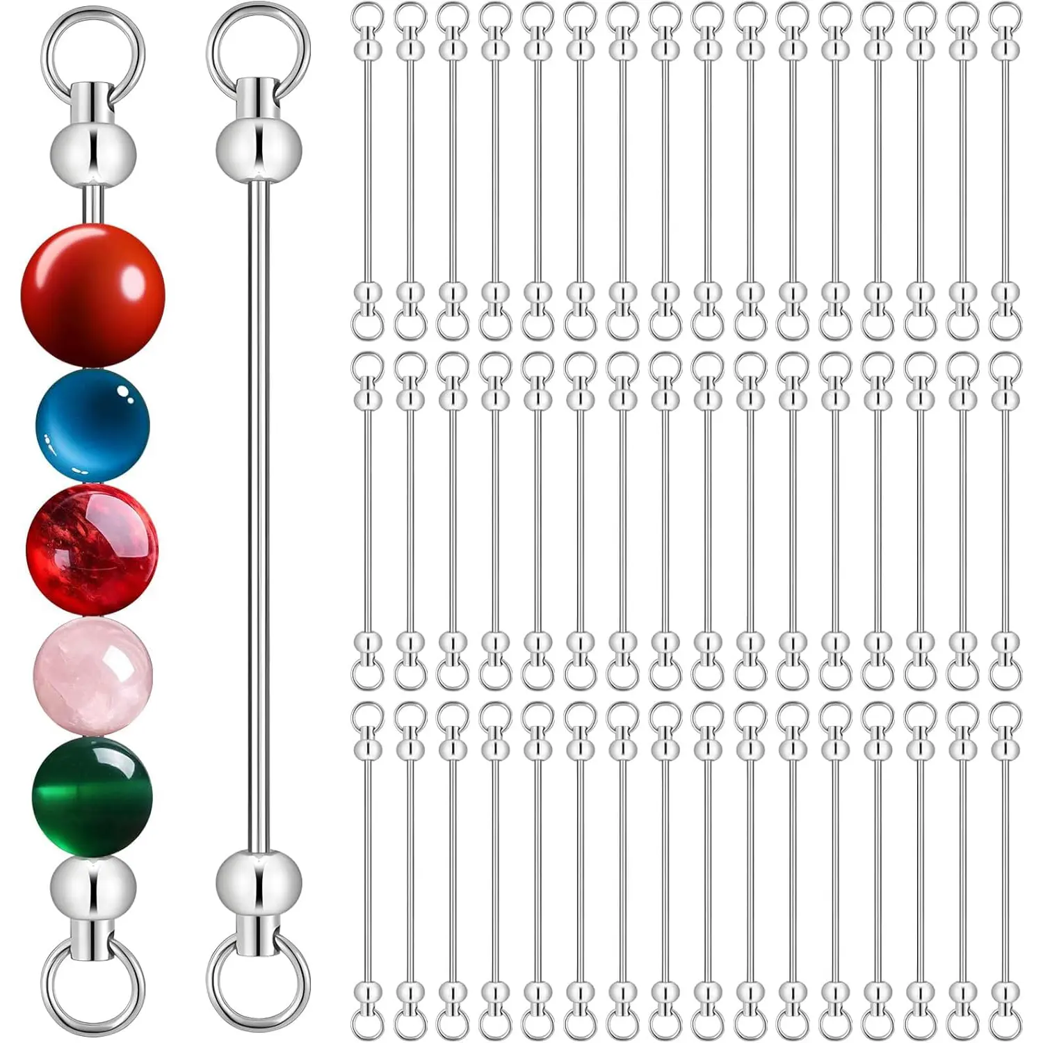 30pcs Beadable Keychains DIY Kit, Silver Metal Blank Keychain Bars with Beaded Charms, DIY Crafting Supplies for Gift-Making Accessories (Toys & Hobbies, Beading & Jewelry Making)