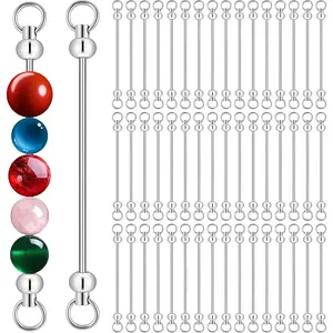 30pcs Beadable Keychains DIY Set, Metal Sliver Blank Keychains Bars Charmful Beaded Keychain Pendant Making Kit, Keychain Making Supplies for DIY Gift Craft Accessories