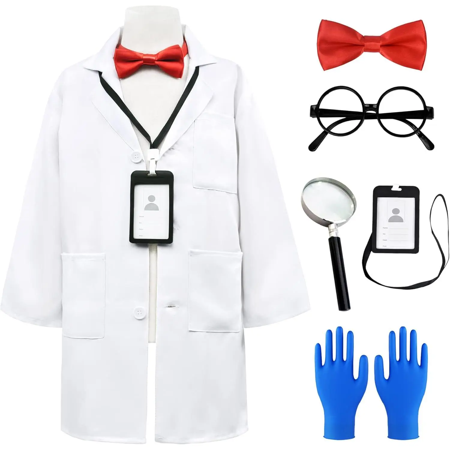 Doctor Scientist Costume for Kids Pretend Play White Lab Coat with Accessories 3-12 Years-