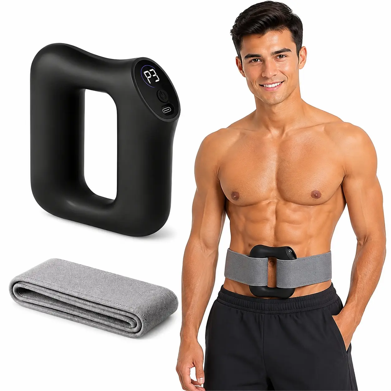TYGLOBAL Compact Rechargeable Massage Belt - Hands-Free Cordless, Breathable Knit Strap, 5 Intensity Levels, 3 Massage Modes, Adjustable Wearable Massager for Back/Waist Use at Home/Travel
