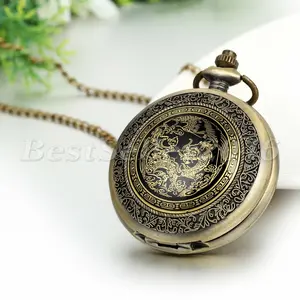 Vintage Steampunk Dragon Phoenix Quartz Pocket Watch Pendant Chain Necklace Gift