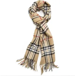 Women Men Cashmere Feel Plaid Scarfs Scarves Classic Warm Soft Long with Fringes for Winter