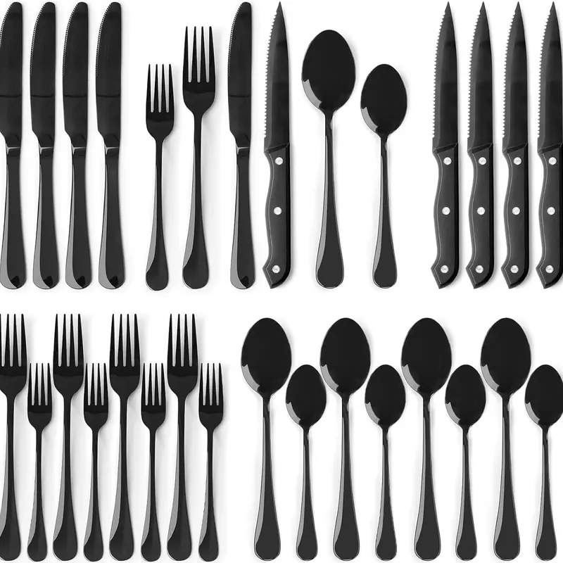 24-Piece Food-Grade Stainless Steel Tableware Set for 1-5 People, Adult Oval Handle Cutlery with Steak Knives, Forks, Spoons, Glossy Mirror-Polished Ready-to-Use Everyday Utensils for Home