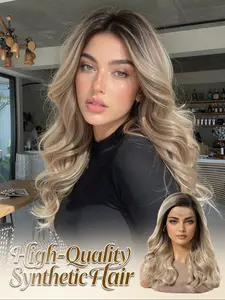 13x4 HD Lace Front Wig 18" Ombre Dark Root to Ash Blonde Body Wave Synthetic Wig Heat Resistant Glueless