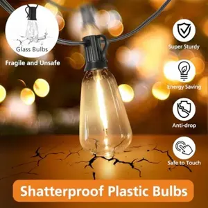 25FT Outdoor String Lights Patio Lights with 10+1 LED Dimmable Waterproof Shatterproof ST38 Retro Edison 2700K Bulbs for Balcon