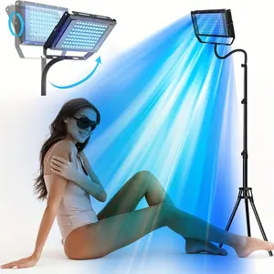 KTS Home UV-Free Blue Light Relax Tanning Lamp Solarium - 50W High-Density Face & Body Sun Lamp with 2 Modes (Constant & Pulsating), 5 Brightness Levels, Daylight Spectrum, USB-Powered, Includes 2 Optional Tanning Lotion Bottles (Black)