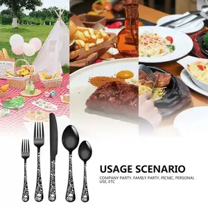 20-Piece Halloween Skull Pattern Silver Color Stainless Steel Cutlery Set, Creative Home Use Knife Fork Spoon Dining Tableware Utensils, Dinnerware Sets