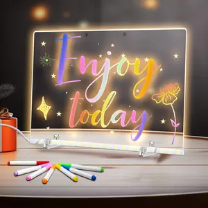 LED Writing Board Acrylic Dry Erase Light-Up Board with Stand, Markers, Cleaning Cloth, Erasable Reusable Kids Learning Gift Decorative Neon Sign