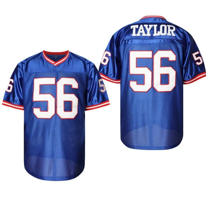 Football Jersey #56 Blue Color Stitched V-neck Short Sleeve Rugby Shirt unisex style
