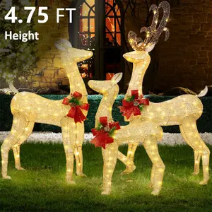 Walsunny Pre-Lit Reindeer Christmas Decoration, Buck with Bright Warm LED Lights, Tacky Christmas Tree Outdoor Holiday Decor for Yard, Garden Lawn