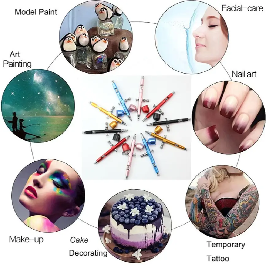 Airless Paint Sprayer Airbrush Kit – 0.3/0.5/0.8mm Nozzles, 3 Cups, 70.9" Hose, For Nail Art, Tattoo, Model, Car, Home Spray Painting