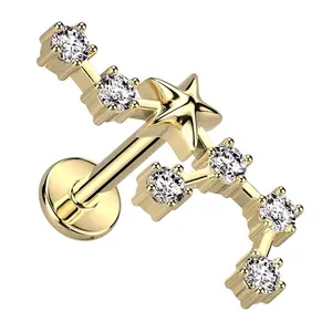 Gold PVD Sagittarius Constellation Clear CZ Stainless Steel Internally Threaded Labret