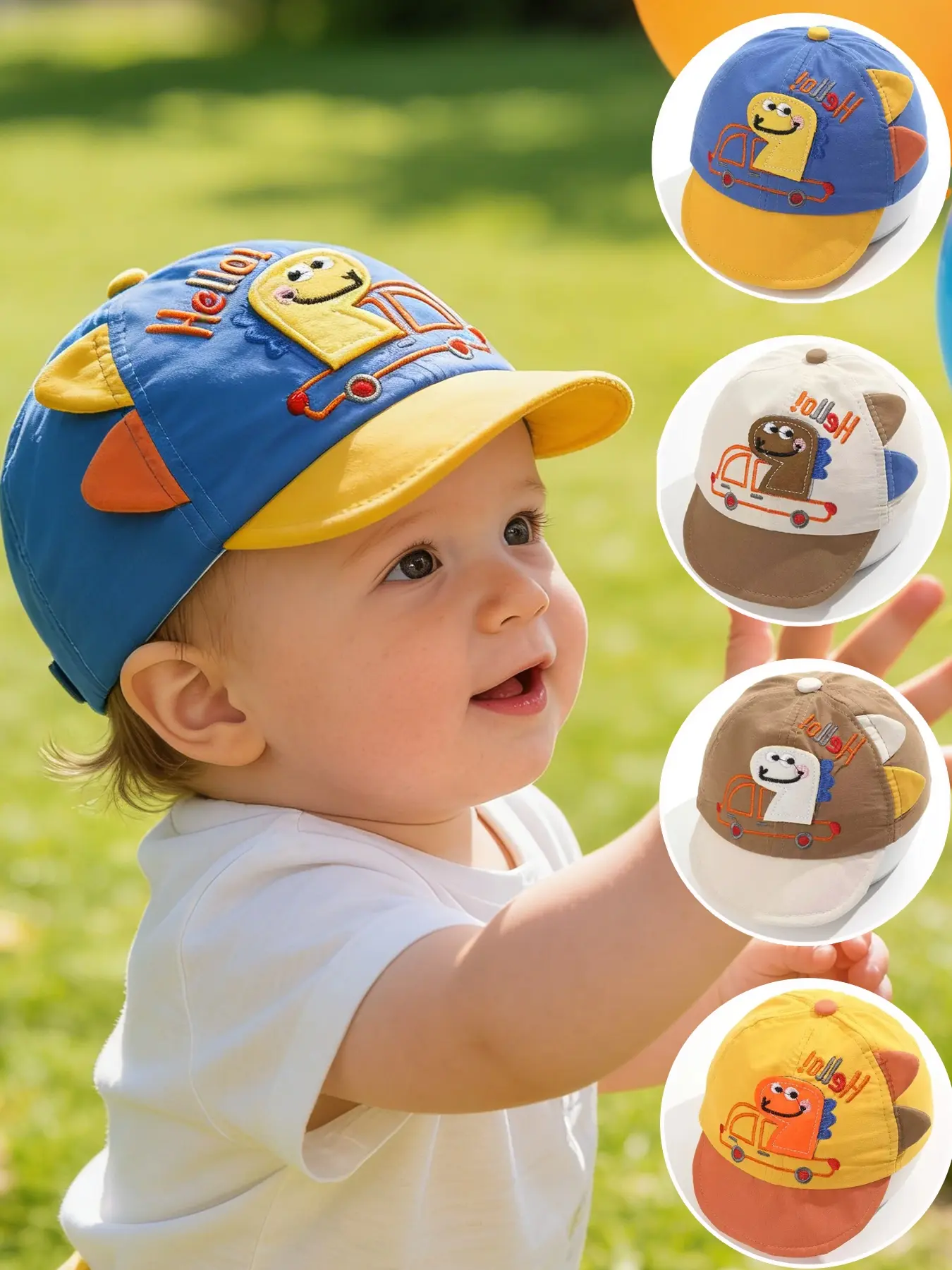 Baby Sun Hat Spring Summer Cartoon Dinosaur Baseball Cap, Infant Hat, Thin Cute Short Brim for Outdoor Play Walk Travel, Toddler Hat, Suitable for 6-24 Months, Breathable Cap
