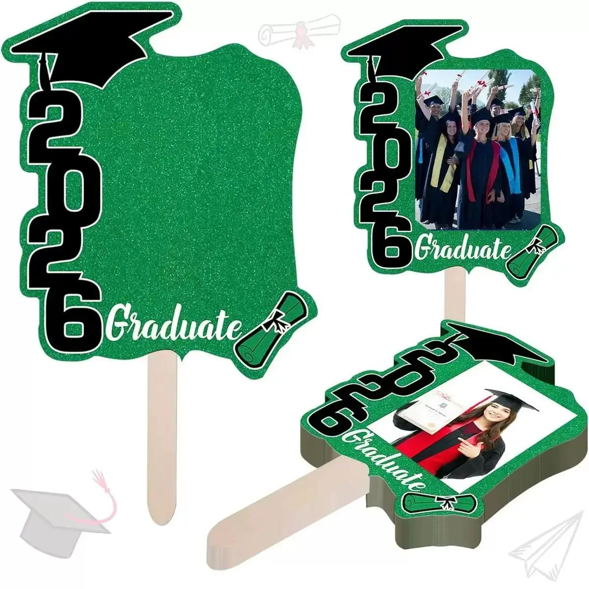 12pcs Gold Glitter Graduation Photo Holders, Stylish Fashion Accessory Set for 2026 Graduate Party Graduation Decorations, Class Photo Celebrations, Graduation Decorations 2026, 2026 Graduation Decorations