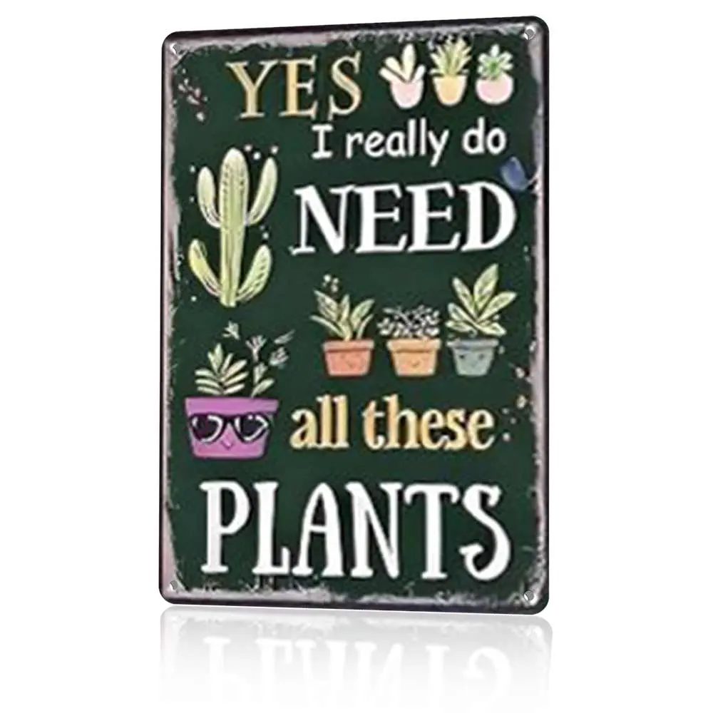 12x8in Rust-Proof Aluminium Rectangular Metal Sign - 'Yes I Really Do Need All These Plants' Retro Dark Green Cactus Lover Wall Art, Home Garden Decor, Mother's Day Gift
