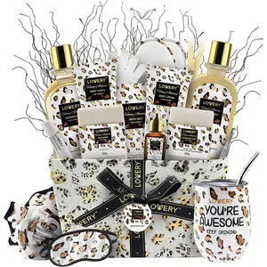 Honey Almond Home Spa Kit - 21Pc Bath and Body Leopard Print Gift Basket Luxury Set