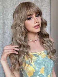 【Flash Sale】SummerVibes Light Brown Wavy Hair Wig with Bangs for Women Girls Long Synthetic Cosplay Wig for Daily Party Use