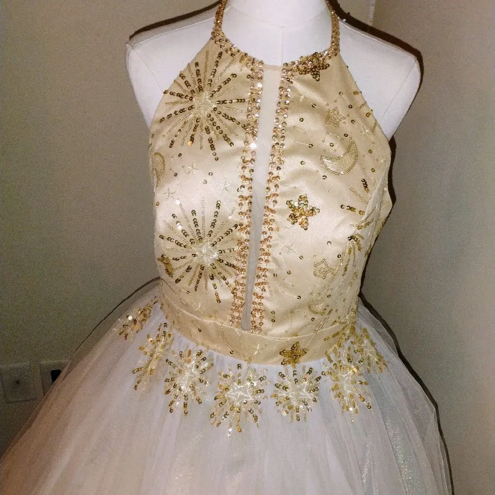 Custom Gold & White Maxi Prom Dress