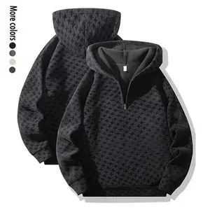 Men's Casual Streetwear Plaid Half Zip Hoodie Autumn Winter Loose Fit Pullover Coat Unisex Trend Print Hooded Sweater Youth Hooded Sweatshirt Ash spring fall menswear unisex style vintage hoodie design streetwear graphic casual man casual versatile