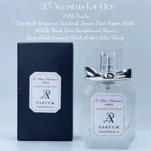 No.35 AVENTUS FOR HER 2016 Fruity Top:Apple Bergamot Patchouli Lemon Pink Pepper Violet Middle:Musk Rose Sandalwood Styrax Base:Black Currunt Pecah Amber Lilac Ylang  Size: 30ML 1oz L’Aura Précieuse Women Long Lasting Oil Base Fragrance Parfume