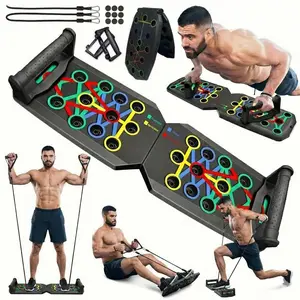 14-in-1 Foldable Push Up Board with Color-Coded Precision & Resistance Bands for Total Body Training Portable Home Gym Equipment for Men & Women