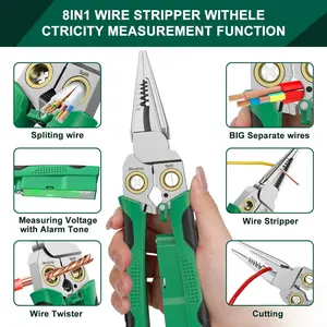 8 in 1 Wire Stripper Twister for Cutting and Pulling Wires Voltage Tester Pliers Cable Scissors 12V to 250V Live,Null Hot Wire Judgment AC DC Audible and Flashing LED Alarms Multi-Function Wire Stripping Cutter Crimper Crimping Tool