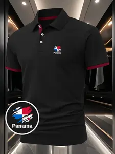 Men's Summer Short-Sleeve Patriotic Polo Shirt - Panama Flag Print Design, Minimalist & Stylish, Breathable & Comfortable, Suitable for Daily Wear, Sports & Fitness, Business Gatherings, A Must-Have Casual Shirt for Mature Men