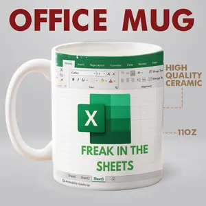 Lock&Knock - Freak in the Sheets Coffee Mug, Excel Mug for Nerds, IT Programmer Analyst Gift Cup, Geeky Office Humor 11 Oz Ceramic Mug