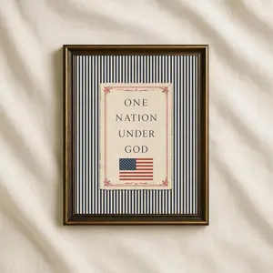 Christian Wall Art, One Nation Under God Print, Patriotic Christian American Flag Art | Frameless Poster