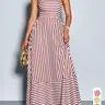 Elegant Casual Boho Chic Striped Sleeveless Dress for Women, Long Flowy Hem, for Spring & Summer, Perfect for Daily Wear, Casual Classy Womenswear