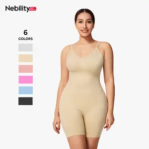 Nebility Women's Backless Seamless V-Neck Bodysuit - Full Body Stretchy Shapewear, Tummy Control Compression, Basic Comfort Minimalist (Black, Beige) High Waist Shaping Womenswear