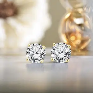 Moissanite 4 Prong Earrings - 18K Gold Plating Over Silver, Moissanite 1 Carat VS1M, Elegant Design, Daily Jewelry Accessory