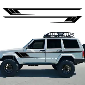 2PCS Car Sticker Long Stripe Car Side Skirt Body Door Decal Retro Hockey Stick Racing Sides Stripes Decals For Jeep Cherokee XJ Decal For Cars