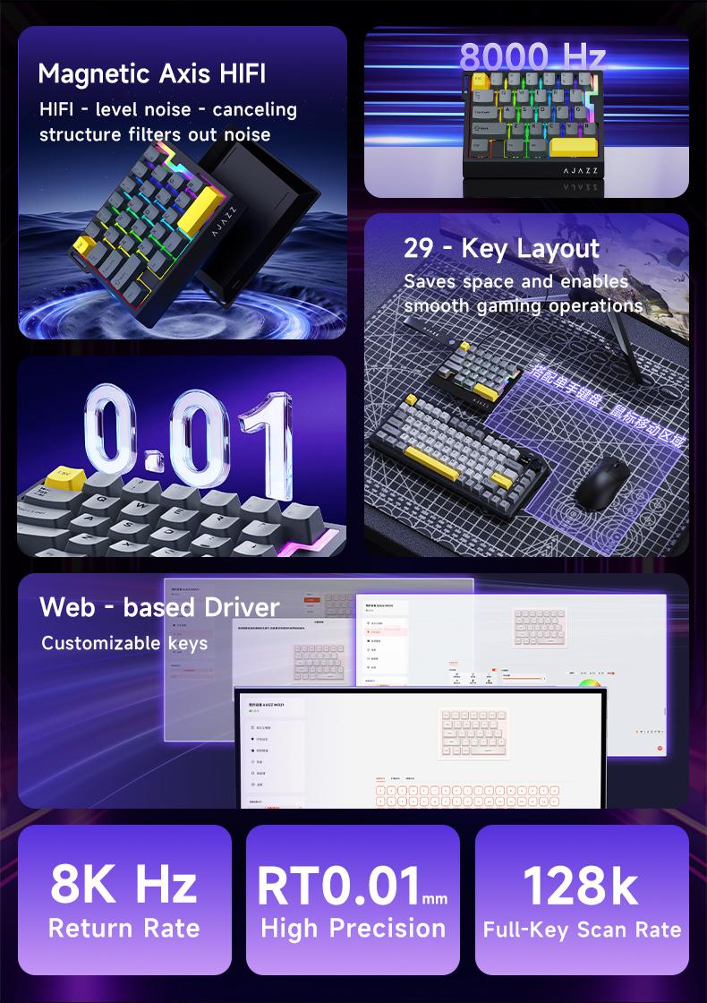 AJAZZ AK029 Single-Handed Wired Magnetic Gaming Keyboard 8K Hz, RGB, 0.01mm RT Precision，29 Keys, For FPS Gaming Colorful RGB  Backlight Web Driver Support Gaming Keyboard