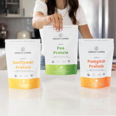 Sprout Living Simple Pea Protein Organic Unflavored Plant-Based Powder 20g Protein Per Serving Hypoallergenic Low FODMAP Keto Paleo Friendly US