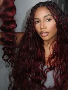 Burgundy Human Hair Braiding Hair, Ideal for Bohemian Styles, 100g, 16-28 Inch Medium Length Wigs for Versatile Hairstyles