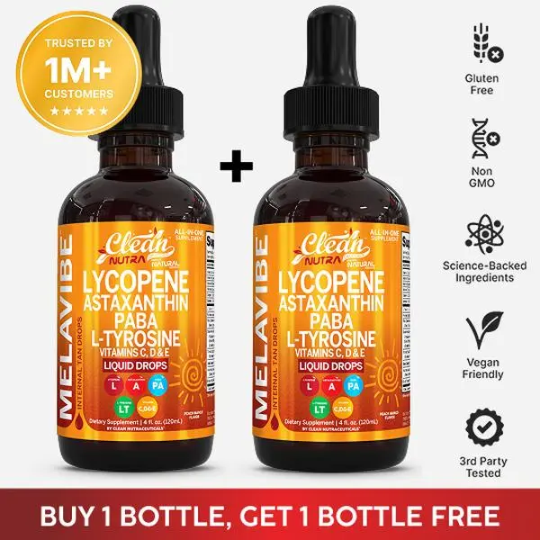Clean Nutra BOGO | Lycopene, Astaxanthin, PABA & L-Tyrosine for Skin & Complexion Support - Melavibe Clean Nutra BOGO | Lycopene, Astaxanthin, PABA & L-Tyrosine for Skin & Complexion Support - Melavibe